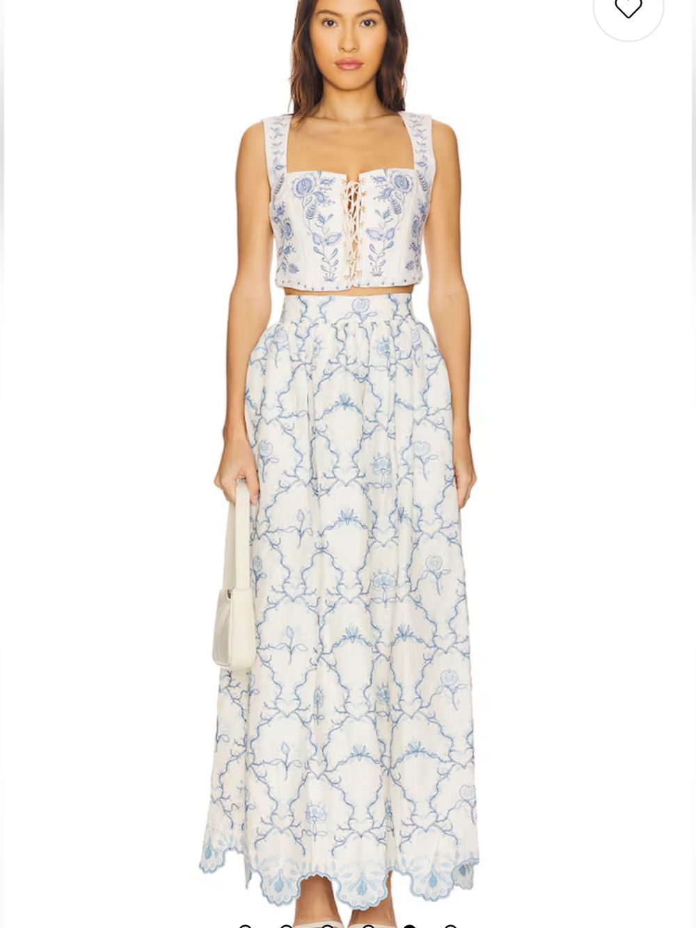 Agua by Agua Bendita White Maxi Skirt with Blue Floral Embroidery
